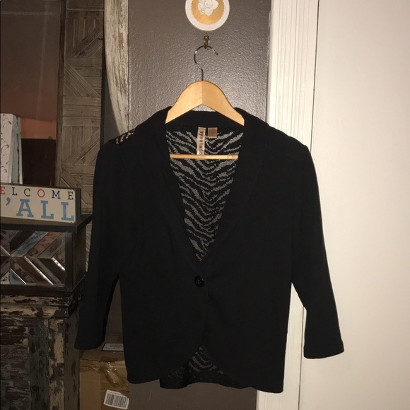 Black Cropped Blazer with full lace back sz Lg - Picture 1 of 4